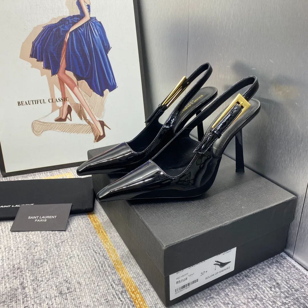 👟👟Ex-factory price 660👟👟 𝐒𝐚𝐢𝐧𝐭 𝐋𝐚𝐮𝐫𝐞𝐧𝐭# Saint Laurent 23F/W small gold bar high heels continue the past high-end and elegant ysl small gold bar heels are really good-looking! Saint Laurent square pointed toe slingback high-heeled shoes. The small gold bar heels really fully highlight the neat and minimalist annual party party. 👟👟factory price. A must-have for arty. Flash sale. So eye-catching. Upper: Customized cow patent leather. Outsole: Genuine leather outsole. Size: 35-40 (40 customized items are not returnable)